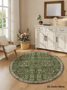 1pc Green Vintage Round Living Room Rug, Suitable For Kitchen, Dining Room, Bedroom, Room Holiday Decor, Indoor/Outdoor, Office, Lobby, Anti-Slip Doormat, Bathroom Rug, Hallway, Study Gaming Area Rug - Olive Green - View 16