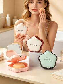 10/3/2/1pc Luxury Style Plastic Five‑Petal Flower Shaped Travel Puff Box With Built‑In Mirror & Flip‑Top Lid Detail,Portable Makeup Puff Storage For Travel Touch‑Up, Cosmetic Puff Holder Case,Suitable For Daily Commute, Vacation, Outdoor Makeup - Multicolor - View 5
