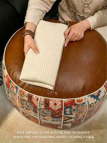 Bohemian Style Round Storage Ottoman (Without Filling), Soft Hidden Clothing And Toy Storage, Waterproof PU Leather, Suitable For Living Room, Bedroom And Entryway, Single Piece For Daily Use, 2-Piece Set For Whole House, Decorative And Holiday Gift, Single Piece/2-Piece Gift Box Optional - Multicolor - View 8