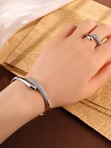 rakol 2pcs Minimalist Nail-Shaped Cubic Zirconia Bracelet And Ring Set - Jewelry Set - View 3