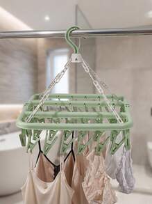 1pc 32-Clip Rotating Plastic Clothes Drying Rack, Foldable Sock And Underwear Hanger With Space-Saving Design, Small Laundry Organizer For Bedroom, Bathroom, Closet, Dorm Room And Laundry Room, Compact Indoor Outdoor Hanging Rack For Garment Care - Multiple Styles and Colors - View 4