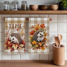 2PCS Kitchen Towel, Autumn Plaid Maple Leaf Hedgehog Pattern, 40*60cm Rectangular Microfiber Kitchen Towel, Dishcloth, Tablecloth, Hand Towel, Kitchen Decor, Home Decor, Neighbor Housewarming Gift, Kitchen Napkin And Dishcloth, Home Decor, Gift, Perfect For Kitchen And Bathroom Use - Light Grey - View 8