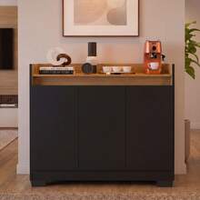Aparador Buffet Ryzen 3 Portas Moderno Cantinho do Café Sala Cozinha Recepção Balcão - Preto - Visão 4