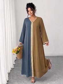 Plus Size Woven Fabric Loose Fit Dress For Home And Daily Wear, Autumn - Multicolor - View 7