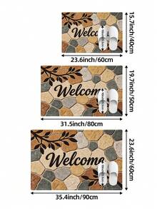 1pc Outdoor Floor Mat, Pebble Branch Leaf Welcome Mat, Long Strip Rug, TPR Backing Non-Slip Mat, Suitable For Bathroom, Indoor, Hallway, Bedroom, Living Room, Bedside, Machine Washable Easy To Clean Entryway Mat Home Decor - Multicolor - View 3