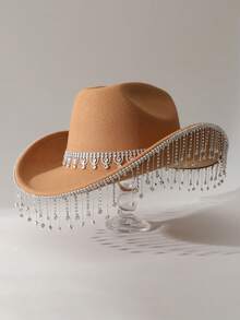 1 Piece Women's Crown Teardrop Tassel Western Cowboy Hat Travel Rhinestone Casual Party Festival Wedding Jazz Hat Suitable For Daily Wedding Party - Multicolor - View 18