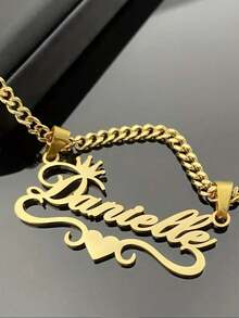 Customized Stainless Steel Necklace In Street Hip-Hop Style, Can Be Engraved With Exclusive English Name, Suitable For Fashionistas To Wear Daily, Attend Parties, Banquets, Music Festivals And Other Occasions, Also Can Be Used As Jewelry Accessory. It Is A Surprise Gift For Christmas, Thanksgiving And Birthday. - Yellow Gold - View 3