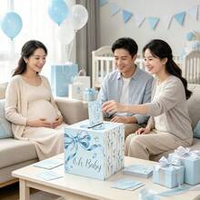 51pcs Bow Raffle Tickets Gift Box Set, Baby Shower Blessing Cards, Suitable For Baby Shower, Bow Theme Party And Gender Reveal Party - Blue-1 - View 7