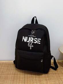 Mochila escolar de gran capacidad, unicolor, versátil, para estudiantes, vuelta a clases - Negro - Ver 3