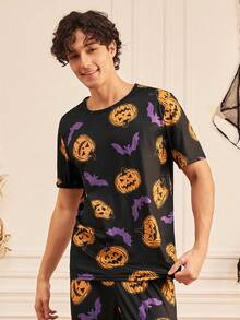 Notgurli 3 PiecesHalloween Loungewear Set – Bat & Pumpkin Prints; Fun, Comfortable, And Perfect For Everyday Lounging At Home House Party - Multicolor - View 17