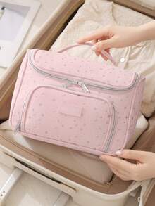 Myriad Stars Print Large Capacity Travel Toiletry Bag, Durable Oxford Cloth Multi-Function Storage Bag With Handle And Hook, Portable Multi-Purpose, Detachable Compartment Partition, Suitable For Cosmetics, Skincare, Camera Bag, Digital Storage, Medicine Storage Box - Multi-compartment - Hook Style - View 6