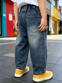 Boys' Toddler Autumn Loose Fit Graffiti Denim Jeans, Suitable For Back To School, Daily Wear, Home And Outdoor - Blue - View 2