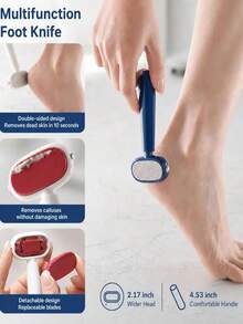 1 Set Double-Sided Foot Callus Remover, Replaceable Stainless Steel Blade Foot Scraper, Portable Manual Dead Skin/Corn Remover, Heel Exfoliating Pedicure Tool, Suitable For Thick Hard Cracked Skin, Includes Foot File And Replacement Heads - Regular Model - View 9