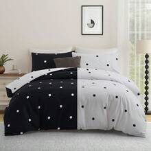 Soft Brushed Microfiber Duvet Bedding Set Wave Pattern For Household Bedroom - Black and White Dotted - View 3