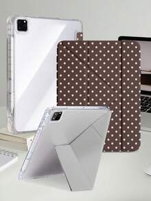 1件棕色粉色波點平板電腦保護殼，適用於 iPad Mini6/7/Air/Air2/9.7/10.2/10.5/10.9 (Air4-Air8)/Pro 11/10th Gen/A16/Pro 11 2024，彩繪圖案平板保護殼配透明壓克力背殼，絲綢質感 8 折支架，自動休眠/喚醒，內置筆槽，不含筆，部分機型附相機框 - 彩色 - 查看 7