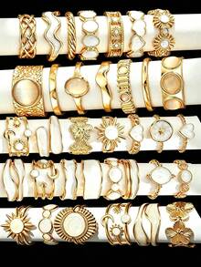 Juego de Anillos Estilo Aleatorio 21/13/7 piezas Moda Simple Goteo de Aceite Girasol Corazón Flor Estrella Luna Multi-Elemento para Mujer Hermana Vacaciones Cita Regalo Uso Diario Casual Fiesta Boda Combinación - Amarillo Oro - Ver 1