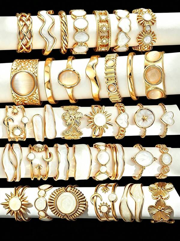 Juego de Anillos Estilo Aleatorio 21/13/7 piezas Moda Simple Goteo de Aceite Girasol Corazón Flor Estrella Luna Multi-Elemento para Mujer Hermana Vacaciones Cita Regalo Uso Diario Casual Fiesta Boda Combinación