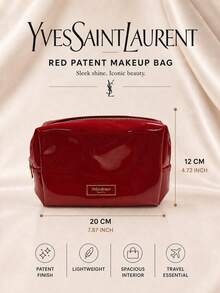 YSL Red Patent Leather Makeup Bag, 20*12cm, Single Piece, Smooth Glossy Patent Leather With Gold Zipper, Large Capacity, Suitable For Daily Outings And Short Trips - Red - View 11