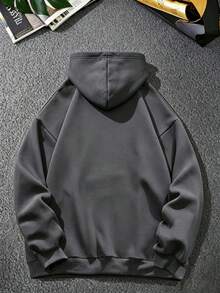 Plus Size Men's Fashion Minimalist Bird Print Casual Pocket Drawstring Hoodie Sweatshirt, Perfect For Daily, Street, Sports, Campus, Outdoor Wear - Dark Grey - View 3
