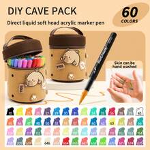 1pc (Capybara) Soft Tip Direct Liquid Acrylic Marker Pen, Professional Art Student Use, 24/36/48/60/80 Colors, Opaque Layerable Acrylic Paint Pens, Colorful Drawing Pens - Soft-tip Marker - View 11