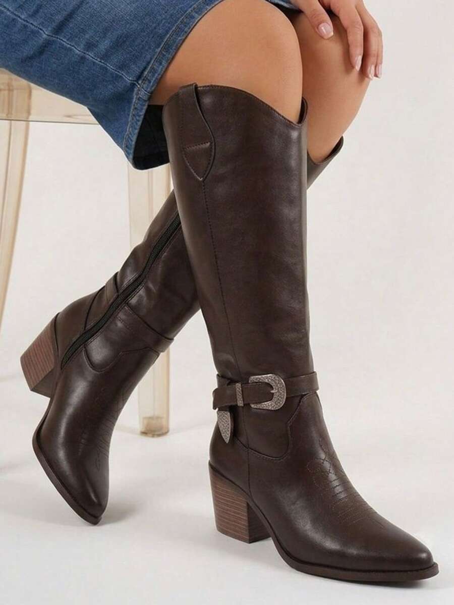 Women Mid-Calf Boots - Brown - View 1