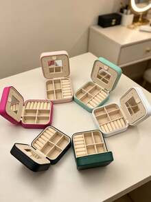 1pc Solid Color Zipper Jewelry Box, Portable Storage Box With Mirror, Large Capacity Jewelry Box, Travel Jewelry Zipper Box, Jewelry Box, Suitable For Earrings, Necklaces, Rings And More - Multicolor - View 10