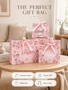 1pc Personalized Gift Bag With Ribbon, Customized Name Bridesmaid Gift Bag, Foldable Lightweight Tote Bag, Suitable For Bridal Shower And Party Favors - Multicolor - View 7