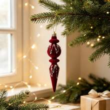 6Pcs Velvet Icicle Ornaments For Christmas Tree Holiday Hanging Decorations - Claret - View 3
