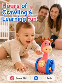 Giraffe Baby Rolling Rattle Toy With Teether -Press Music Button, Encourages Crawling, Educational Numbers - Multicolor - View 2