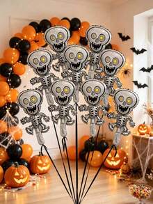 10pcs 16-Inch Mini Skeleton Black & White Bone Frame Balloons, Suitable For Halloween, Day Of The Dead Theme Party Background Decoration Props Balloons (Ribbon Not Included) - View 4
