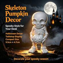 Skull Pumpkin Figurine, Horror Style Halloween Desktop Decoration Statue, Suitable For Desk, Shelf, Fireplace Mantel, Office And Home Decor, Small Display Sculpture, Eerie Cute Halloween Party Ornament, Autumn Season Gift - Skull Pumpkin - View 1