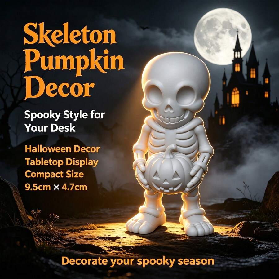 Skull Pumpkin Figurine, Horror Style Halloween Desktop Decoration Statue, Suitable For Desk, Shelf, Fireplace Mantel, Office And Home Decor, Small Display Sculpture, Eerie Cute Halloween Party Ornament, Autumn Season Gift - Skull Pumpkin - View 1