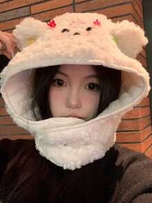 Cartoon Bear Plush Hat, Adjustable Headwear, Unisex Fashion Warm Cute Hat, Adult Size - Multicolor - View 3