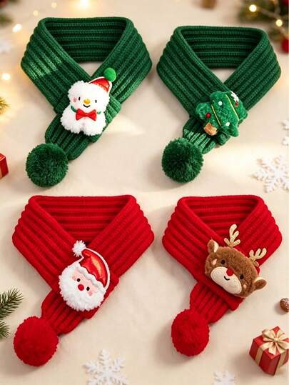 1/3/5pcs Pet Christmas Accessory Set, Cute Christmas Hat & Knitted Scarf, Snowman Santa Claus Reindeer Christmas Tree Decor, Adjustable Soft Pet Collar, Small & Medium Dog Cat Holiday Photo Props, Christmas Party Outfit Gift