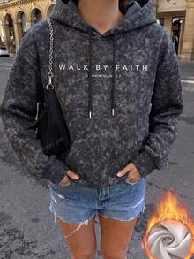 1pc Unisex Vintage Washed Black Sweatshirt, Multiple Vintage Prints, Y2K Street Style Fall - Black - View 2