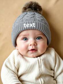 1pc Customized Printed Name Knitted Hat For Newborns, Infants And Children, With Pom Pom And Folded Brim, Warm Outdoor Knitted Hat For Autumn/Winter - Multicolor - View 4