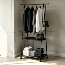 Wheeled Triangular Simple Clothes Rack, Freestanding Vertical Drying Rack, Home Storage Clothes Hanger Rack For Bedroom - Black - View 1