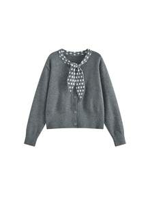 Women's 2 In 1 Polka Dot Knit Cardigan Sweater Top - Grey - View 5