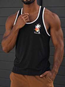 Men's Black Casual Sleeveless Vest, Suitable For Summer Beach, Outdoor And Daily Wear - Black - View 1