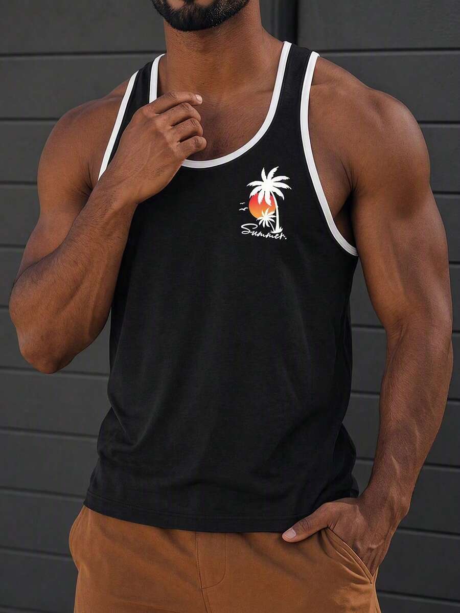 Men's Black Casual Sleeveless Vest, Suitable For Summer Beach, Outdoor And Daily Wear - Black - View 1