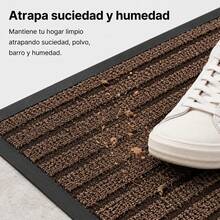 Felpudo Entrada Casa, Alfombrilla Retangular Absorbente con Base de Goma,Atrapa Suciedad y Humedad, para Interior y Exterior, Puerta, Pasillo y Terraza - PVC+POL. - rayas MARRON - Ver 3
