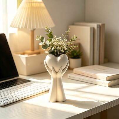 1pc White Minimalist 3D Printed Artistic Handheld Heart-Shaped Vase, Unique Creative Gift, Multi-Functional Desktop Decor Ornament, Modern Home Daily Decoration, Ideal Holiday Gift For Hobby Collectors, Fashion Decorative Art Craft Suitable For Valentine's Day, Halloween, Thanksgiving Gifts