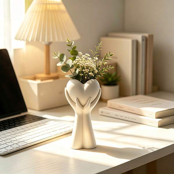 1pc White Minimalist 3D Printed Artistic Handheld Heart-Shaped Vase, Unique Creative Gift, Multi-Functional Desktop Decor Ornament, Modern Home Daily Decoration, Ideal Holiday Gift For Hobby Collectors, Fashion Decorative Art Craft Suitable For Valentine's Day, Halloween, Thanksgiving Gifts