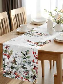 Christmas Holly Berry Snowflake Table Runner Holiday Party Decor Reusable Winter Xmas Kitchen Dining Table Runner Christmas Decorations - Multicolor - View 6