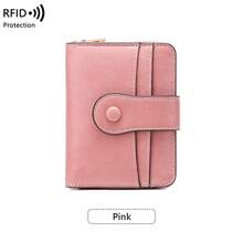 MIYIN Simple Vintage Wax Leather Bifold Wallet For Women, RFID Blocking Protection, Snap Closure, Multi Card Slots, Portable Purse With Zipper Coin Pocket - Multicolor - View 13
