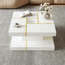 Minimalist Coffee Table / Two-Tier Coffee Table Made Of Particle Board / Open Storage Top And Bottom / With A Groove In The Middle / Easy To Clean / Suitable For Living Room, Study / White - White - View 3