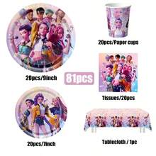 KPop Demon Hunters 51pcs Cartoon Anime Birthday Theme Party Set, Back To School Season Decoration, Holiday Essential Suitable For 10/20 People, Disposable Birthday Party Tableware Including Plates, Cups And Napkins. Holiday Decoration Supplies, Suitable For Camping, Picnic, Backyard BBQ And Party Decoration, Also Ideal Decoration For Halloween, Christmas And Party, And A Great Surprise Gift For Fans. - Multicolor - View 9