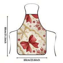 1pc Christmas Watercolor Bow & Snowflake Apron, Vintage Wavy Lace Holiday Print, Suitable For Bakers, Pastry Chefs, BBQ Enthusiasts, Florists, Gardeners, Handcrafters, Nail Artists, Home Kitchen Workers, Christmas Holiday Gift Apron - Multicolor - View 13