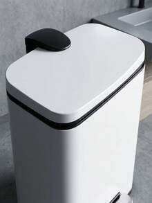 1pc 5L White/Black Stainless Steel Rectangular Trash Can, Slim Small Waste Bin With Soft-Closing Lid, Space-Saving, Suitable For Bathroom, Desk, Kitchen, Office, Bedroom, Living Room, Home Storage And Waste Management, Random Color Style - Multicolor - View 5