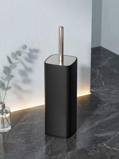 1 Peça Conjunto de Escova de Banheiro Quadrada Preta Fosca, Ferramenta de Limpeza de Banheiro com Cabo Reto Alto e Base, Acessório Moderno à Prova de Ferrugem, Cor e Estilo Aleatórios